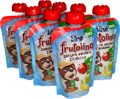 frutolino EKO kašica jabuka, kruška i banana, 6+ mj., XXL Lino