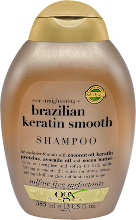 šampon pro silné a hladké vlasy brazilský keratin OGX