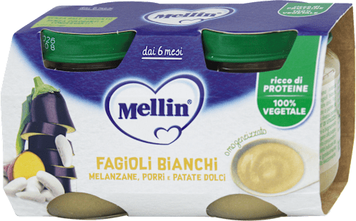 Omogeneizzato di fagioli bianchi e melanzane Mellin