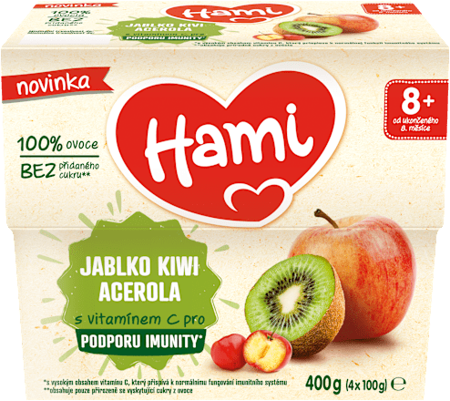Ovocný príkrm 100% ovocie - jablko, kivi a acerola Hami