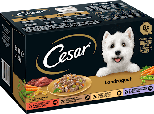 Nassfutter Hund Landküche Vielfalt in Sauce, Multipack (8x150 g) Cesar