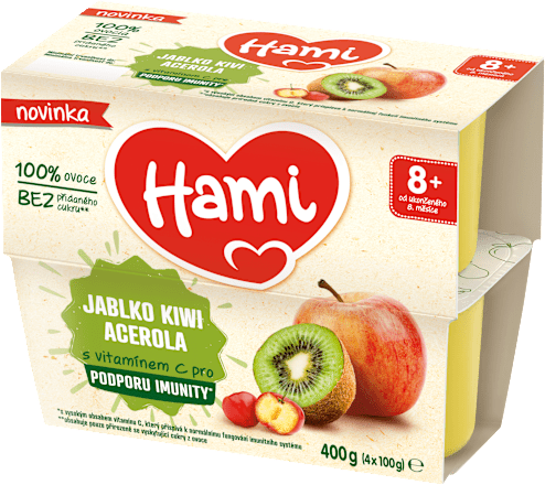 Ovocný príkrm 100% ovocie - jablko, kivi a acerola Hami