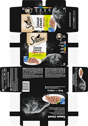 Nassfutter Katze, Huhn, Ente, Lachs & Thunfisch, Sauce Lover in Sauce - feine Vielfalt, Multipack (12x85 g) Sheba