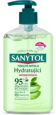 Antibakteriálne hydratujúce tekuté mydlo Aloe vera & Zelený čaj SANYTOL
