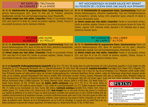 Nassfutter Katze mit Ente, Truthahn, Fisch, Rind, Huhn & Kaninchen, Gold - feine Komposition, Multipack (4x85 g) Purina Gourmet