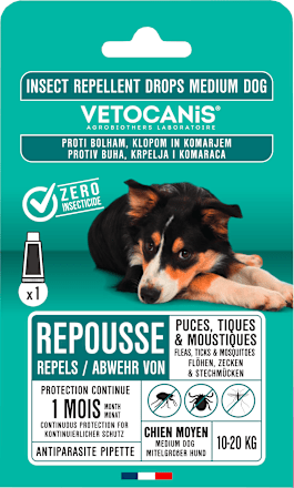 Pipeta s kapljicami Vetocanis za zaščito pred paraziti za srednje velike pse VETOCANIS