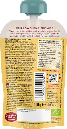 Quetschie Karotte, Mais, Mango und Quinoa, ab 6 Monaten LoveMade Organics