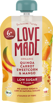 Quetschie Karotte, Mais, Mango und Quinoa, ab 6 Monaten LoveMade Organics