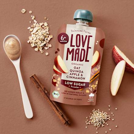 Quetschie Haferbrei, Apfel, Pastinake, Quinoa und Zimt, ab 6 Monaten LoveMade Organics