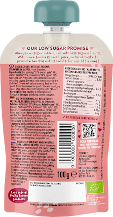 Quetschie Haferbrei, Pastinake, Erdbeere und Apfel, ab 6 Monaten LoveMade Organics