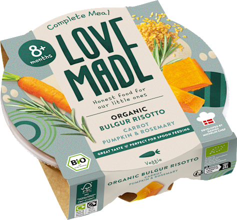 Menü Bulgur Risotto mit Karotten, Kürbis, Rosmarin, ab 8 Monaten LoveMade Organics