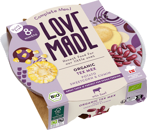 Menü Tex Mex mit Kartoffeln, Rindfleisch, Mais, Kreuzkümmel, ab 8 Monaten LoveMade Organics