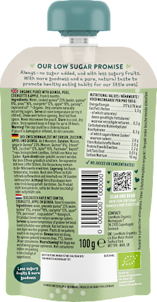 Quetschie Erbsen, Zucchini, Apfel und Quinoa, ab 6 Monaten LoveMade Organics