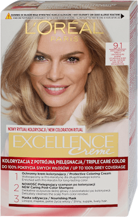 Farba do włosów 9.1 Bardzo Jasny Blond Popielaty L'ORÉAL PARiS EXCELLENCE Creme