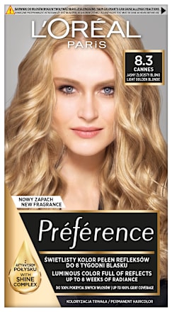 Farba do włosów 8.3 CANNES Jasny Złocisty Blond L'ORÉAL PARiS PRÉFÉRENCE