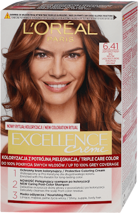 Farba do włosów 6.41 Jasny Bursztynowy Brąz L'ORÉAL PARiS EXCELLENCE Creme