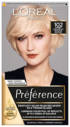 Farba do włosów 102 SYDNEY B.Bardzo Jasny Perłowy Blond L'ORÉAL PARiS PRÉFÉRENCE