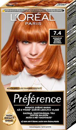 Tartós hajfesték, Dublin - intenzív rézvörös 7.4 L'ORÉAL PARiS PRÉFÉRENCE