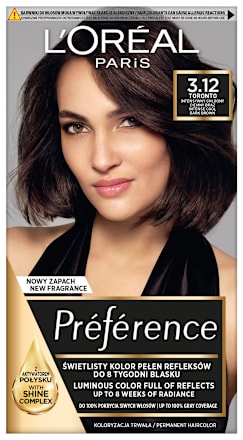 Farba do włosów 3.12 TORONTO Intensywny Chłodny Ciemny Brąz L'ORÉAL PARiS PRÉFÉRENCE