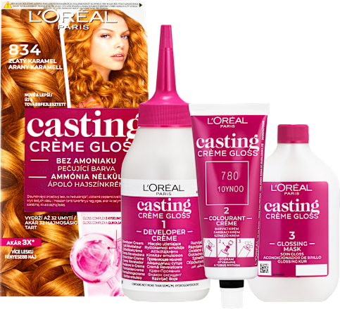 barva na vlasy Zlatý karamel 834 L'ORÉAL PARiS CASTING Crème Gloss
