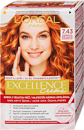 Tartós hajfesték, rézfényű aranyszőke 7.43 L'ORÉAL PARiS EXCELLENCE Creme