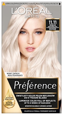 Farba do włosów 11.11 VENICE Bardzo Jasny Chłodny Kryształowy Blond L'ORÉAL PARiS PRÉFÉRENCE