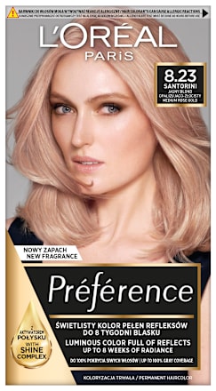 Farba do włosów 8.23 SANTORINI Jasny Blond Opalizująco-Złocisty L'ORÉAL PARiS PRÉFÉRENCE