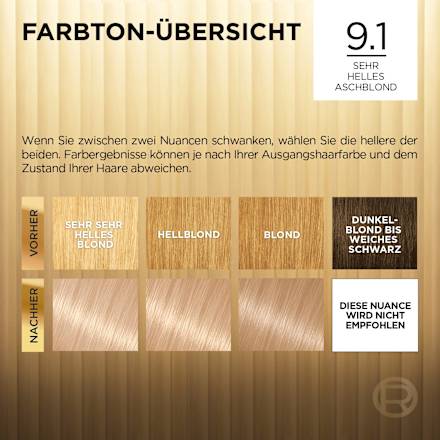 Haarfarbe 9.1 Sehr Helles Aschblond L'ORÉAL PARiS PRÉFÉRENCE