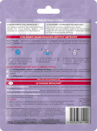 Tuchmaske Revitalift Filler aufpolsternd	 L'ORÉAL PARiS REVITALIFT