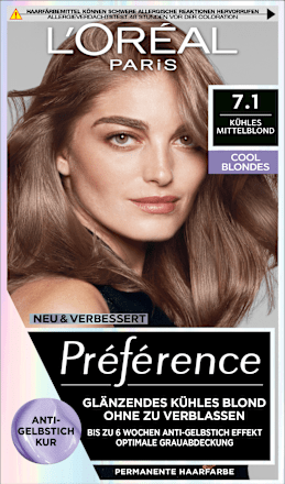 Haarfarbe 7.1 Cool Blondes Kühles Mittelblond L'ORÉAL PARiS PRÉFÉRENCE