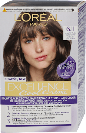Farba do włosów 6.11 Ultrapopielaty Ciemny Blond L'ORÉAL PARiS EXCELLENCE Creme