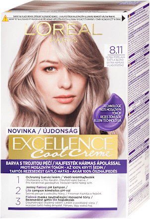 barva na vlasy ultra popelavá světlá blond 8.11 L'ORÉAL PARiS EXCELLENCE Creme