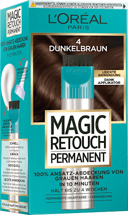 Ansatzset zur Abdeckung von grauem Haar, 4 Dunkelbraun L'ORÉAL PARiS MAGIC RETOUCH