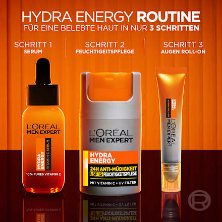 Gesichtscreme Hydra Energy, Feuchtigkeitspflege mit Vitamin C, 24h Anti-Müdigkeit LSF 15 L'ORÉAL PARiS MEN EXPERT