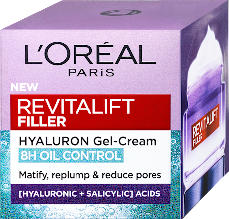 Denný pleťový gél-krém Revitalift Filler Hyaluron 8h Oil Control L'ORÉAL PARiS REVITALIFT