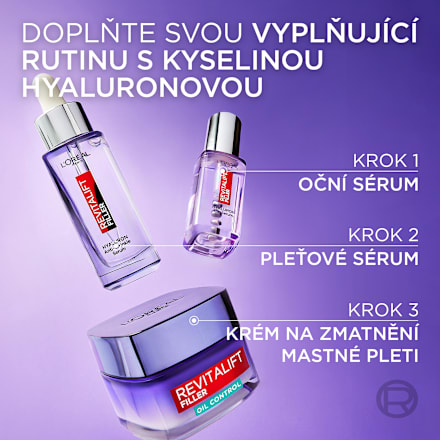 Denný pleťový gél-krém Revitalift Filler Hyaluron 8h Oil Control L'ORÉAL PARiS REVITALIFT