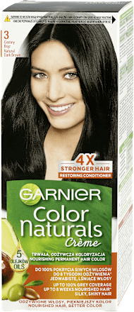3 Ciemny brąz, odżywcza farba do włosów, do 100% pokrycia siwych włosów GARNIER Color naturals