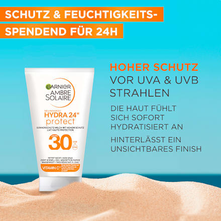 Sonnenmilch Hydra 24h feuchtigkeitsspendend, LSF 30 Reisegröße Garnier Ambre Solaire