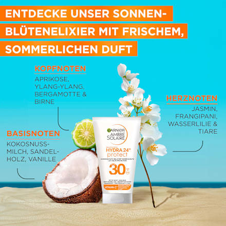 Sonnenmilch Hydra 24h feuchtigkeitsspendend, LSF 30 Reisegröße Garnier Ambre Solaire