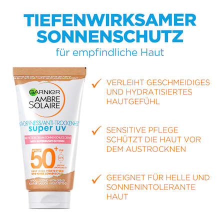 Sonnencreme Gesicht, Anti-Trockenheit super UV, LSF 50+ Garnier Ambre Solaire