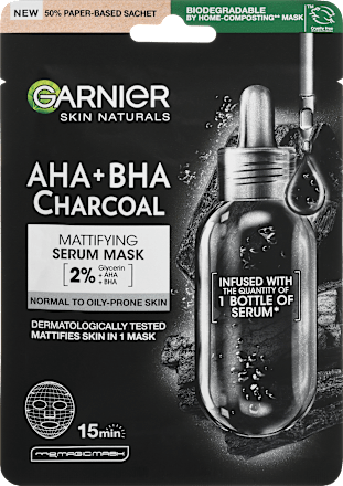 Серум-маска за лице AHA+BHA Charcoal GARNIER SKIN NATURALS
