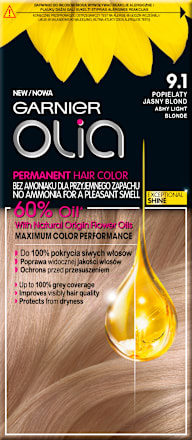 9.1 Popielaty jasny blond, farba do włosów bez amoniaku, 60% olejków GARNIER olia