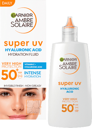 Слънцезащитен флуид за лице Super UV с хиалуронова киселина, SPF 50+ GARNIER AMBRE SOLAIRE