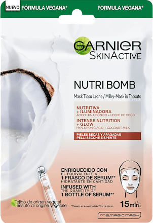 Maschera in tessuto SKINACTIVE NUTRI BOMB nutriente illuminante con acido ialuronico e latte di cocco GARNIER SKIN ACTIVE