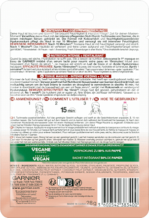 Tuchmaske Nutri Bomb Hyaluronsäure + Kokosmilch Garnier Skin Active