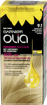 9.1 Popielaty jasny blond, farba do włosów bez amoniaku, 60% olejków GARNIER olia