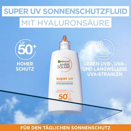Sonnenfluid Gesicht super UV mit Hyaluronsäure, LSF 50+ Garnier Ambre Solaire