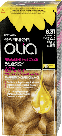 8.31 Złocisty popielaty blond, farba do włosów bez amoniaku, 60% olejków GARNIER olia