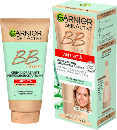BB Cream SKINACTIVE anti-età  crema idratante perfezionatrice Tutto in 1 tonalità medio-chiara GARNIER SKIN ACTIVE
