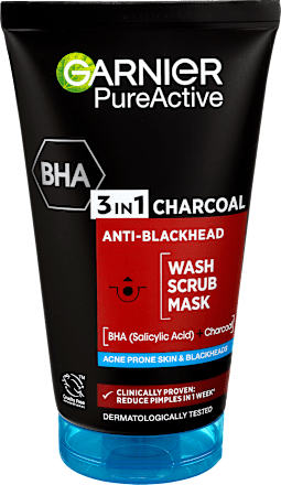 Čistiaci pleťový gél peeling a maska proti čiernym bodkám 3v1 Charcoal GARNIER SKIN NATURALS